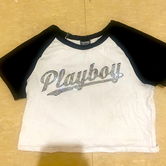 Playboy white and black embellished crop top🖤🤍 - Picture 1 of 3